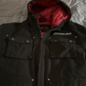 Snap-On Black Military Jacket with Red Lining